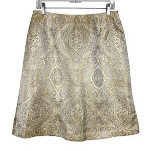 Talbots Vintage Skirt gold silver metallic jacquard brocade holiday coquette